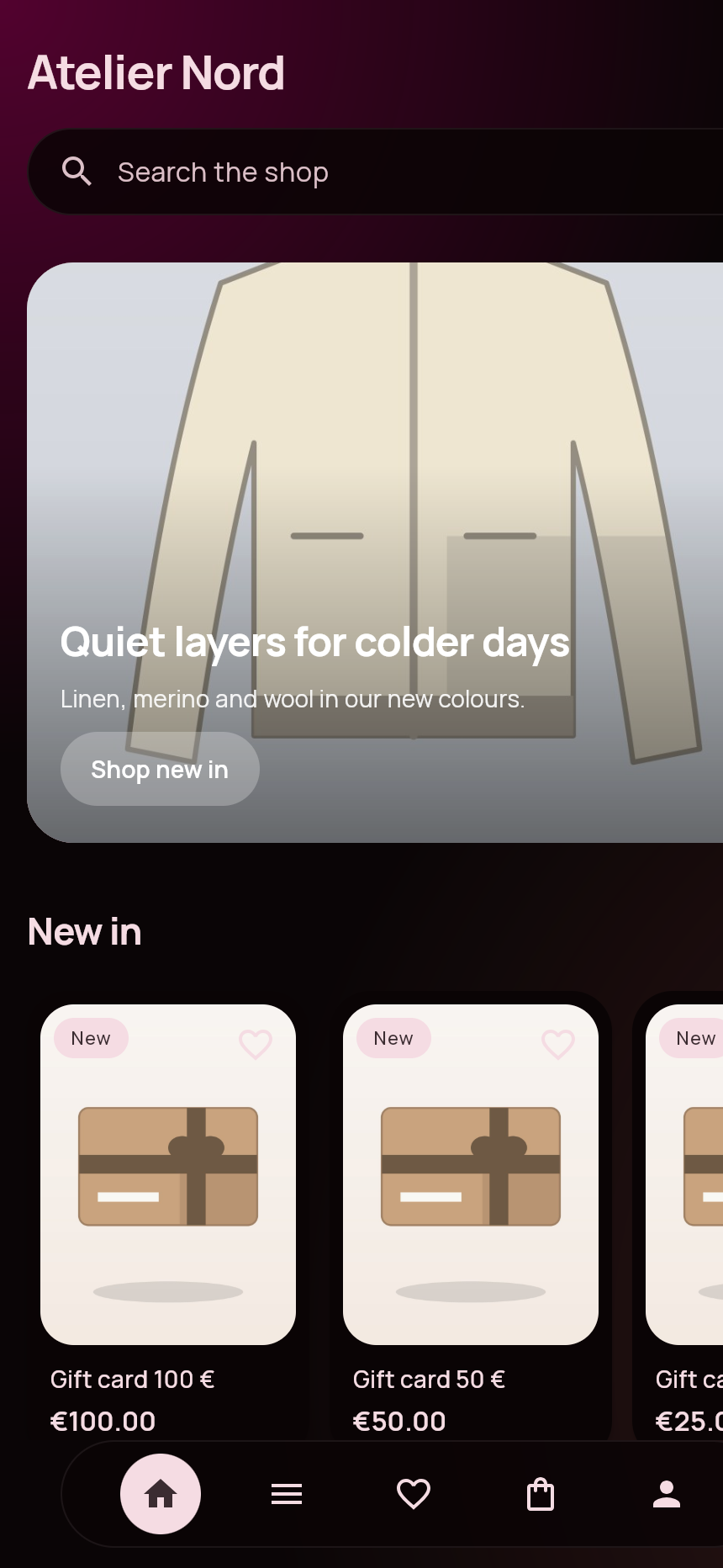Startseite des Mode-Demo-Shops